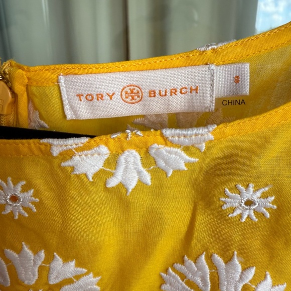 Tory Burch Yellow and White Eyelet Top Belted Size Small - Picture 6 of 10